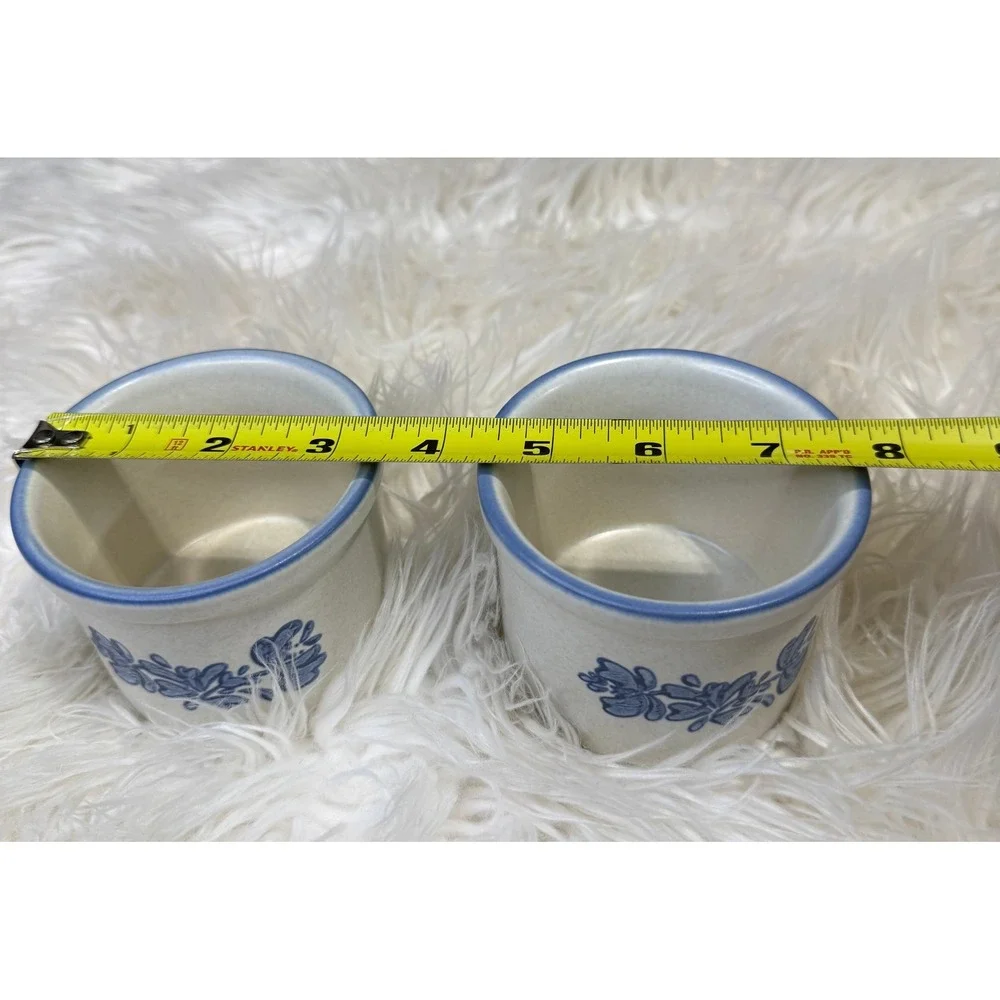 Pfaltzgraff Yorktowne Ramekin Set 2 Custard Cups Blue Floral Stoneware USA Made
